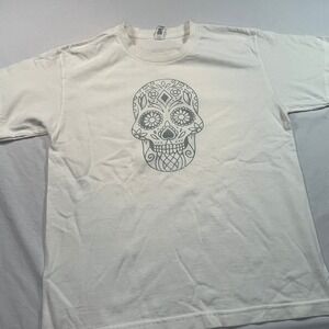 Kids Alstyle White Sugar Skull Graphic T-Shirt Large Day of the Dead Youth Large